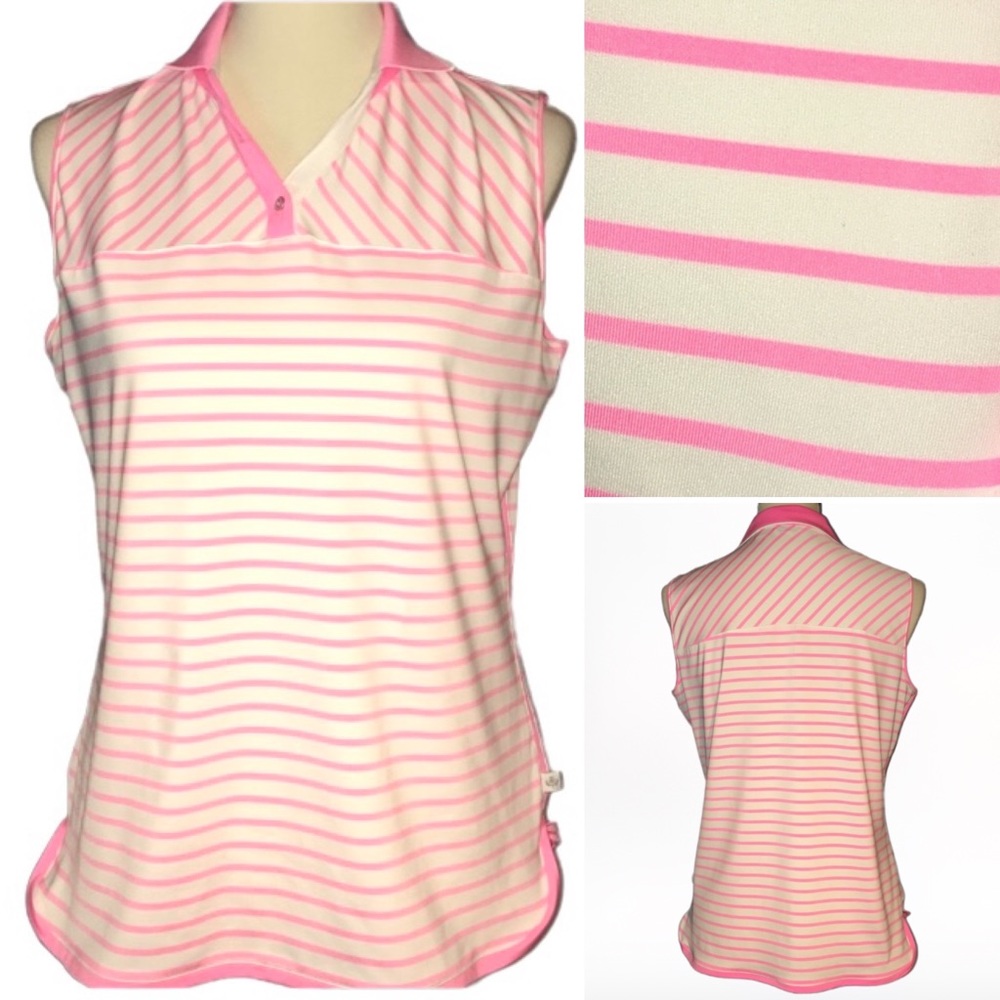 Lady Hagen Golf Tennis Pink White button Tank Top Medium